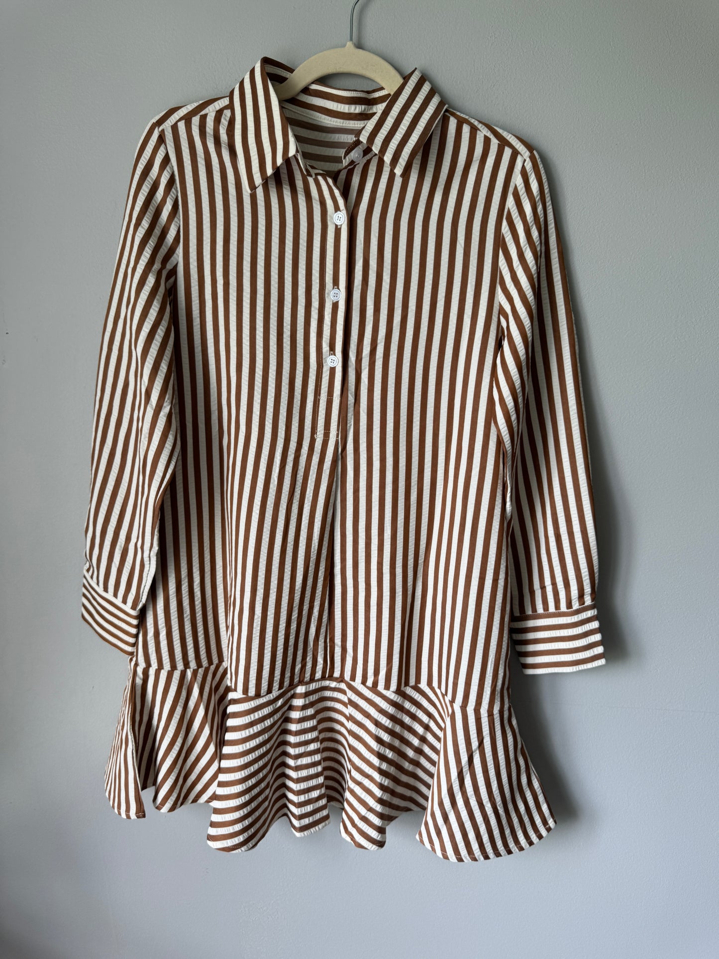 Striped Ruffle Hem Shirt Dress Size Small