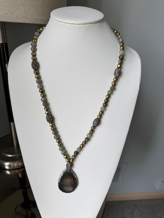 Silpada Beaded  Long Necklace with Stone Pendant