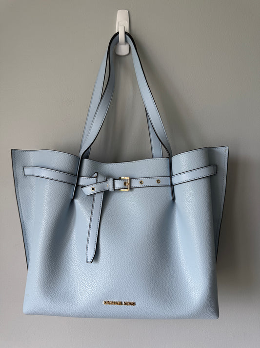 Pre Owned Authentic Michael Kors Emilia Pebbled Leather Tote in Light Blue
