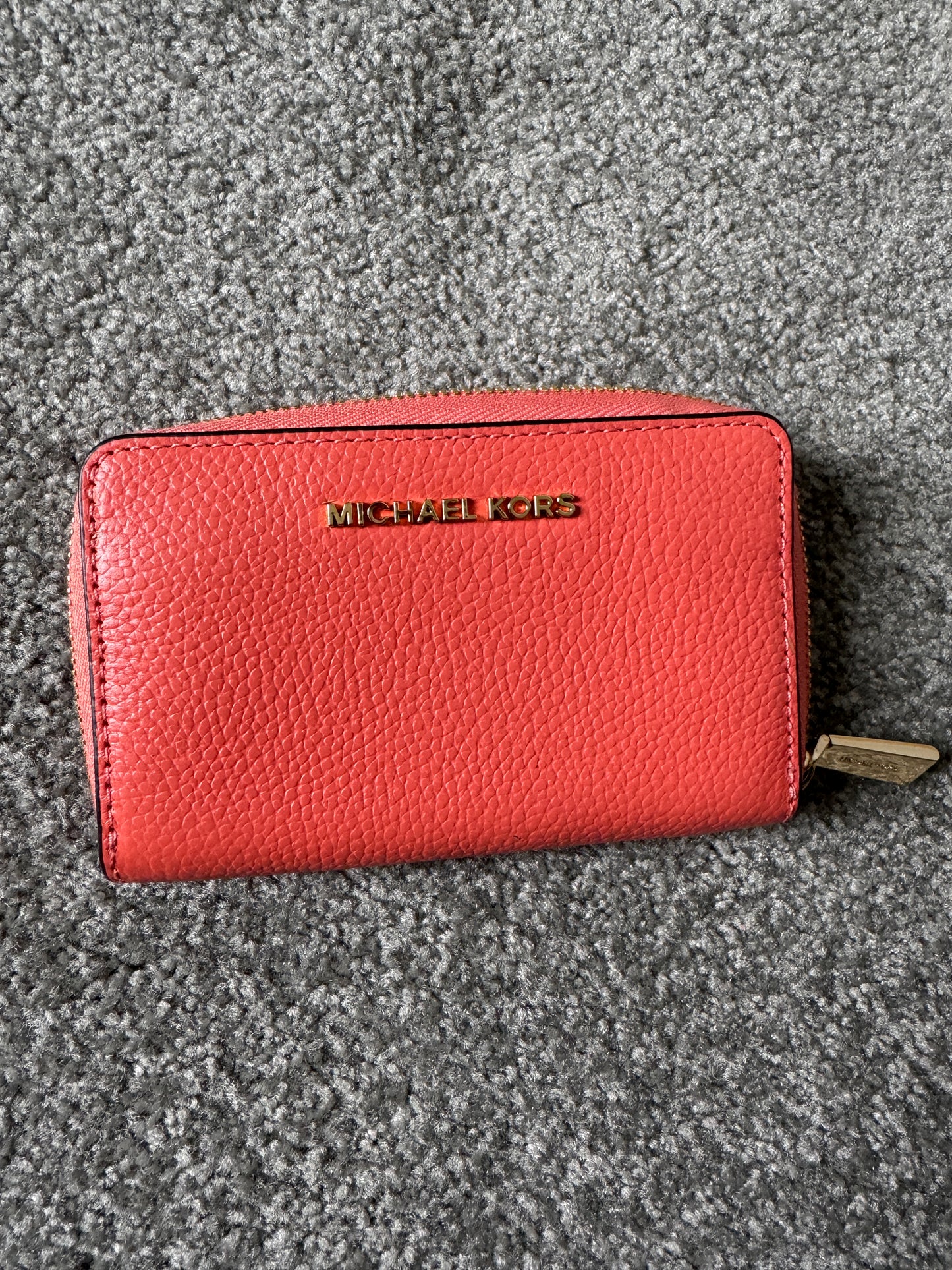 Pre Owned Authentic Michael Kors Jet Set Small Wallet in Coral
