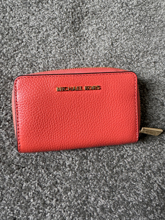 Pre Owned Authentic Michael Kors Jet Set Small Wallet in Coral