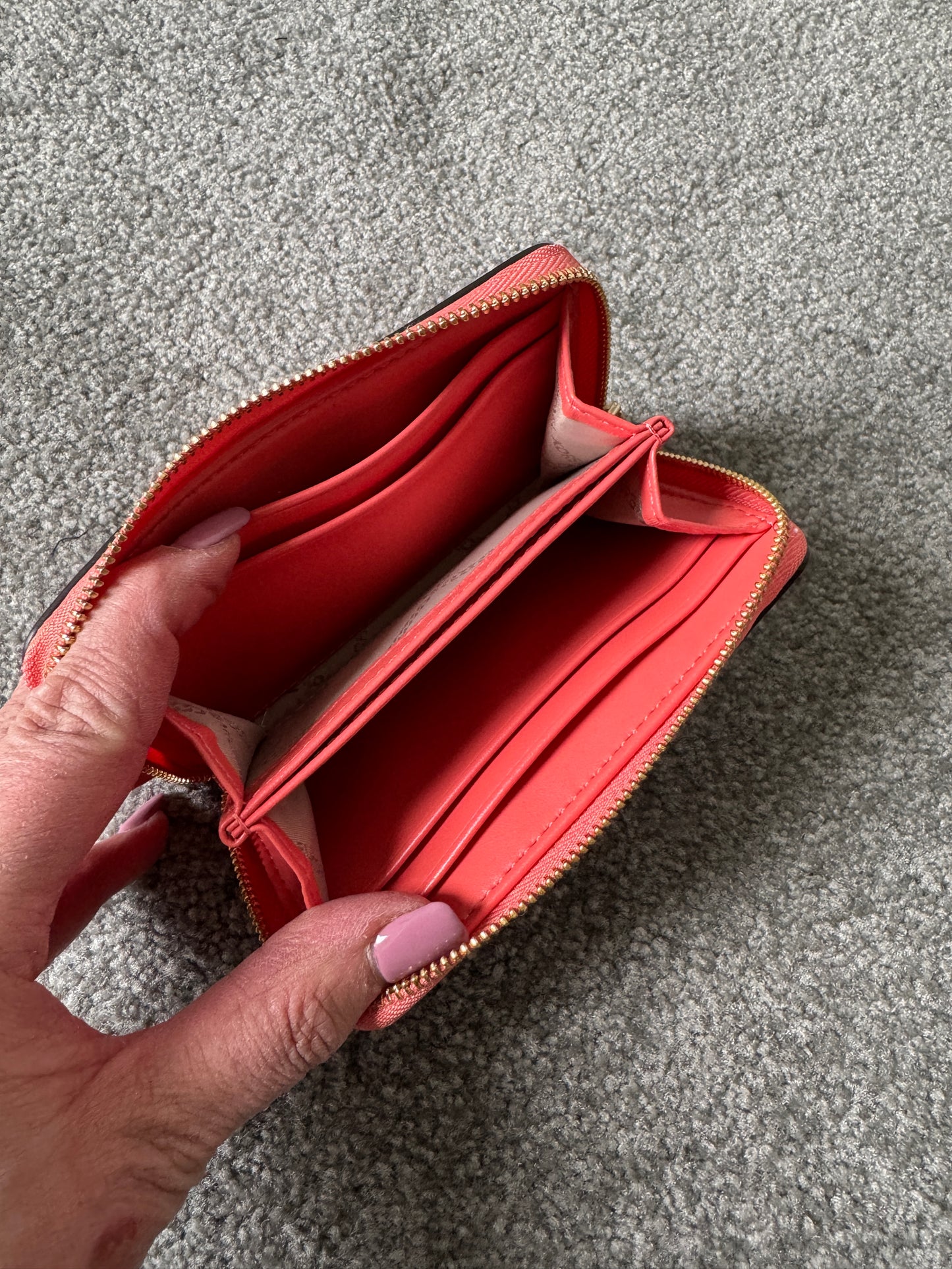 Pre Owned Authentic Michael Kors Jet Set Small Wallet in Coral