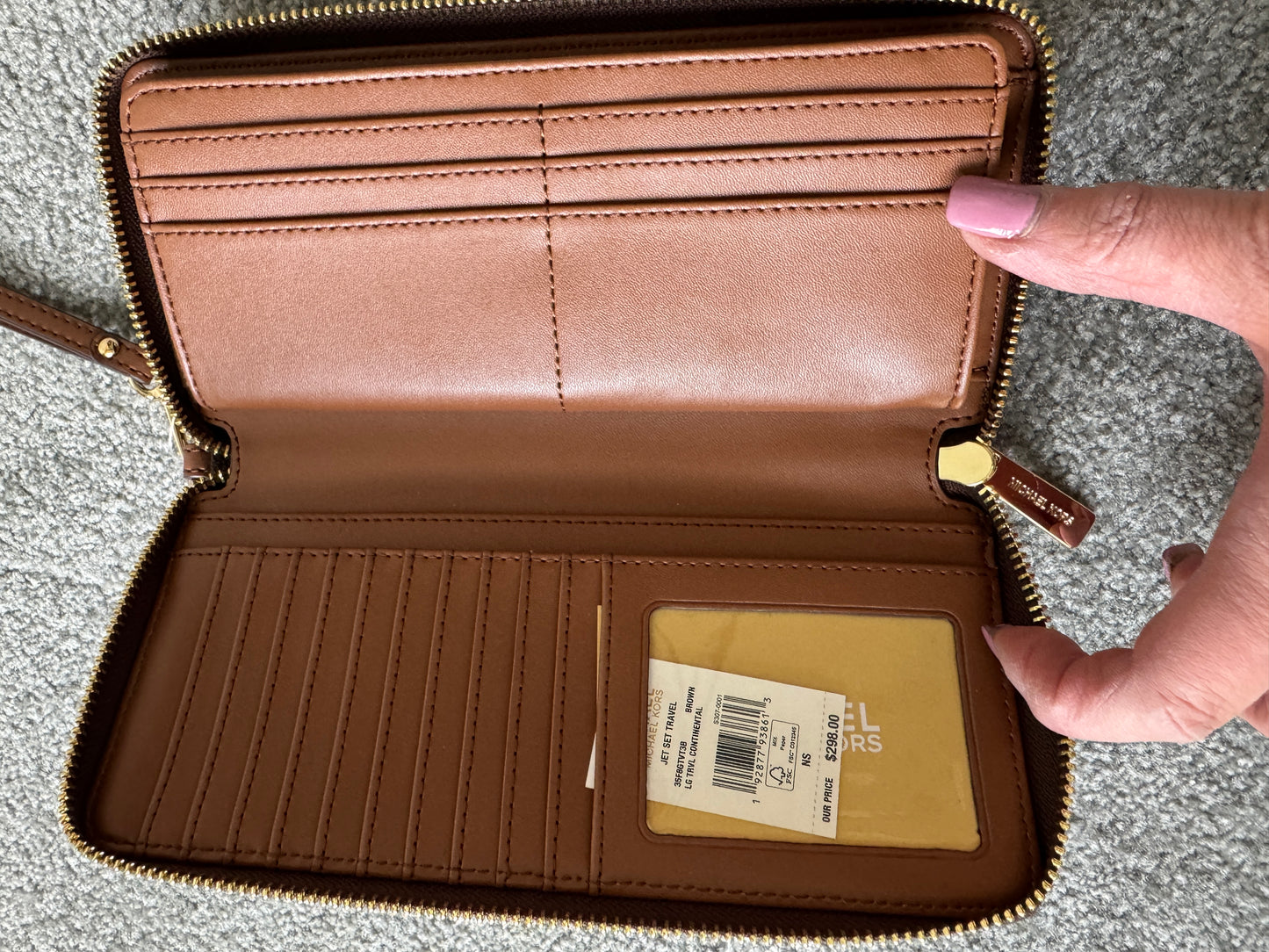 Pre Owned Authentic Michael Kors Jet Set Signature Brown Wallet - NWT