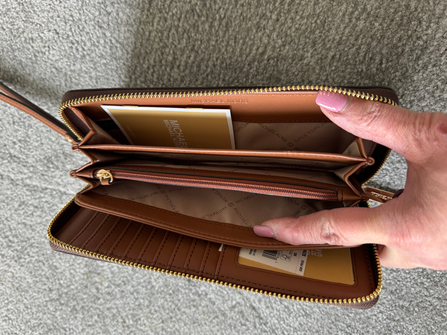 Pre Owned Authentic Michael Kors Jet Set Signature Brown Wallet - NWT