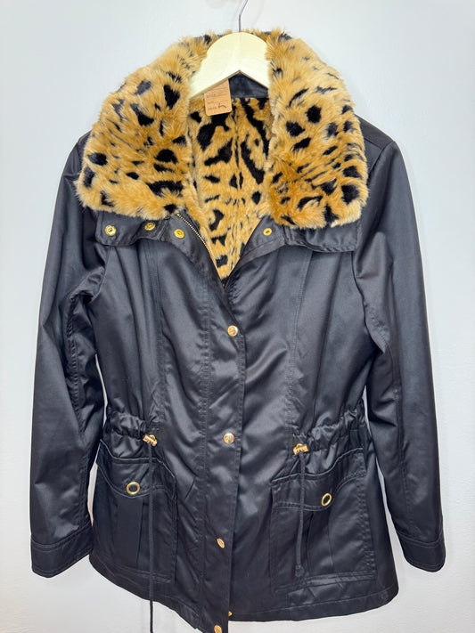 Pre Owned Black Jacket with Leopard Fur