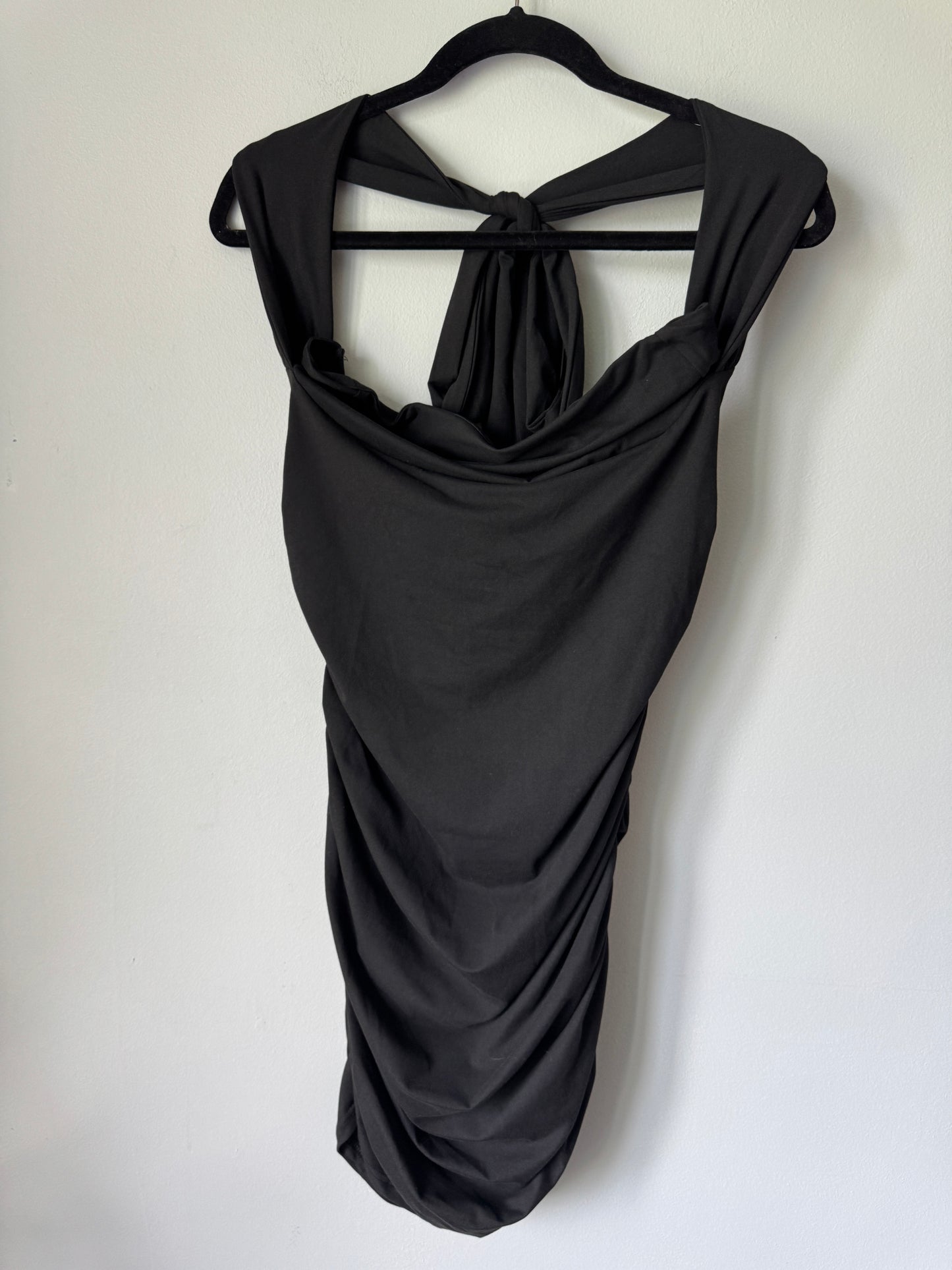 Ruched Halter Neck Mini Dress Black Size XL