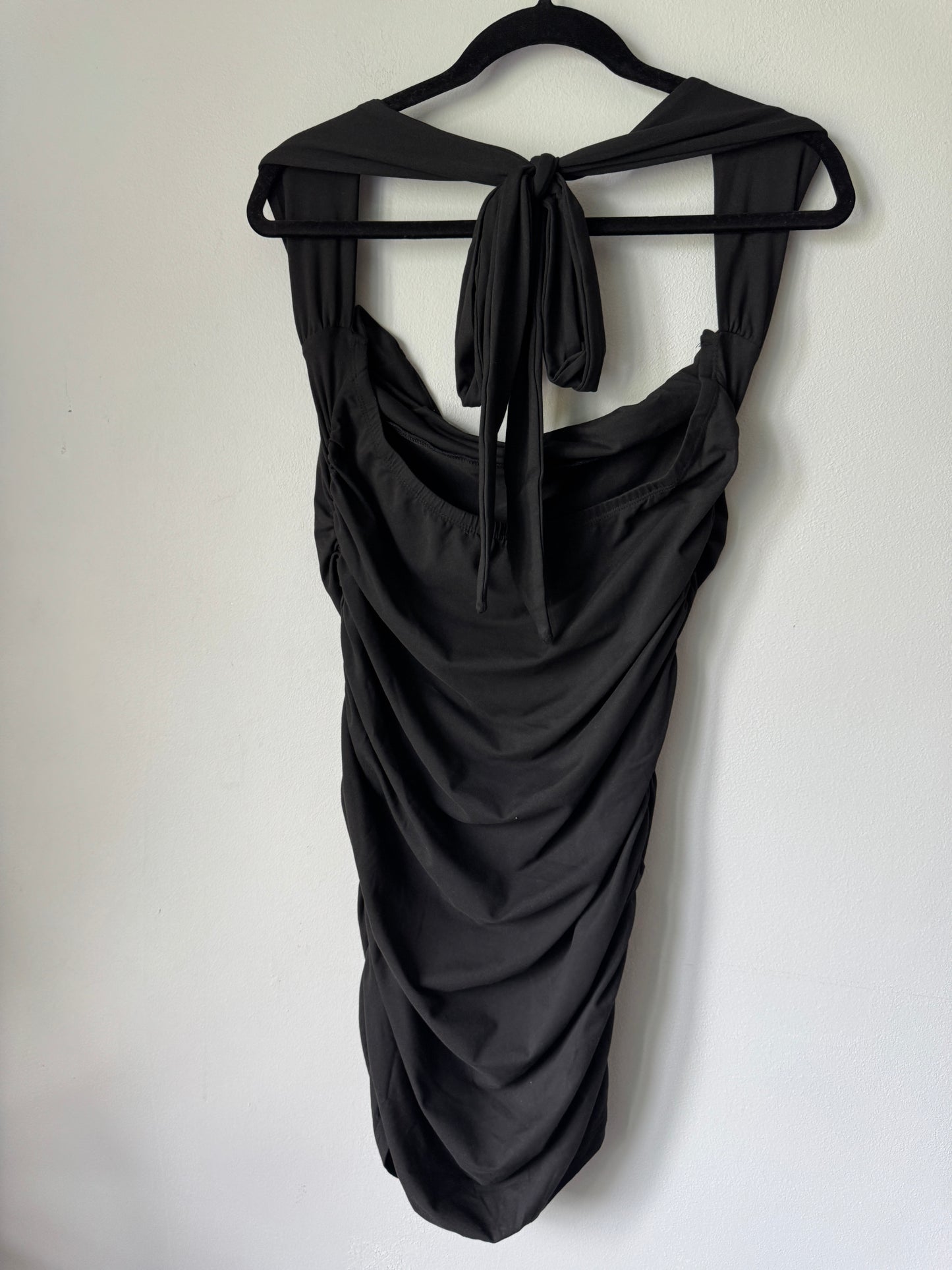 Ruched Halter Neck Mini Dress Black Size XL