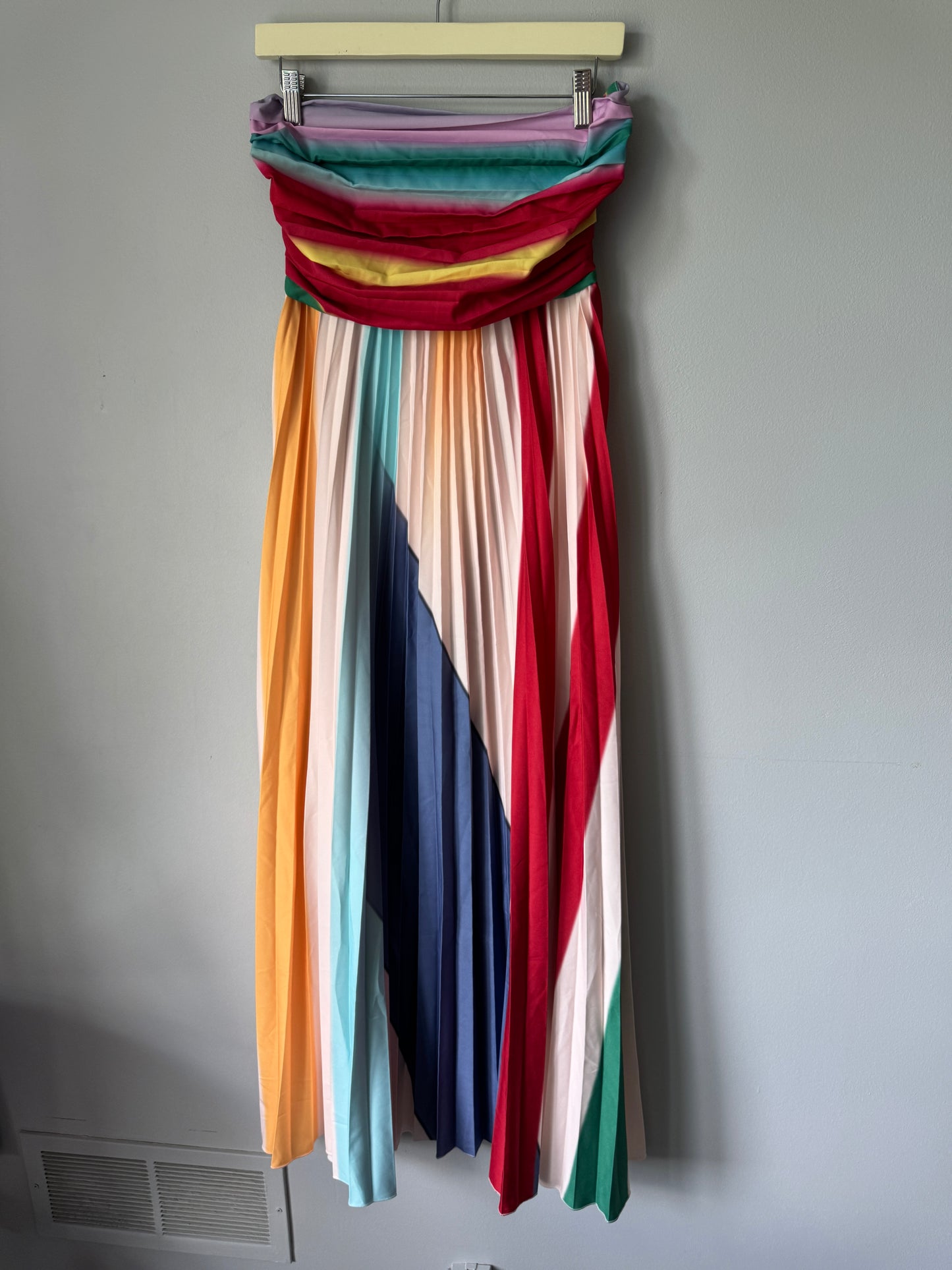 Striped Pleated Strapless Maxi Dress Size Medium