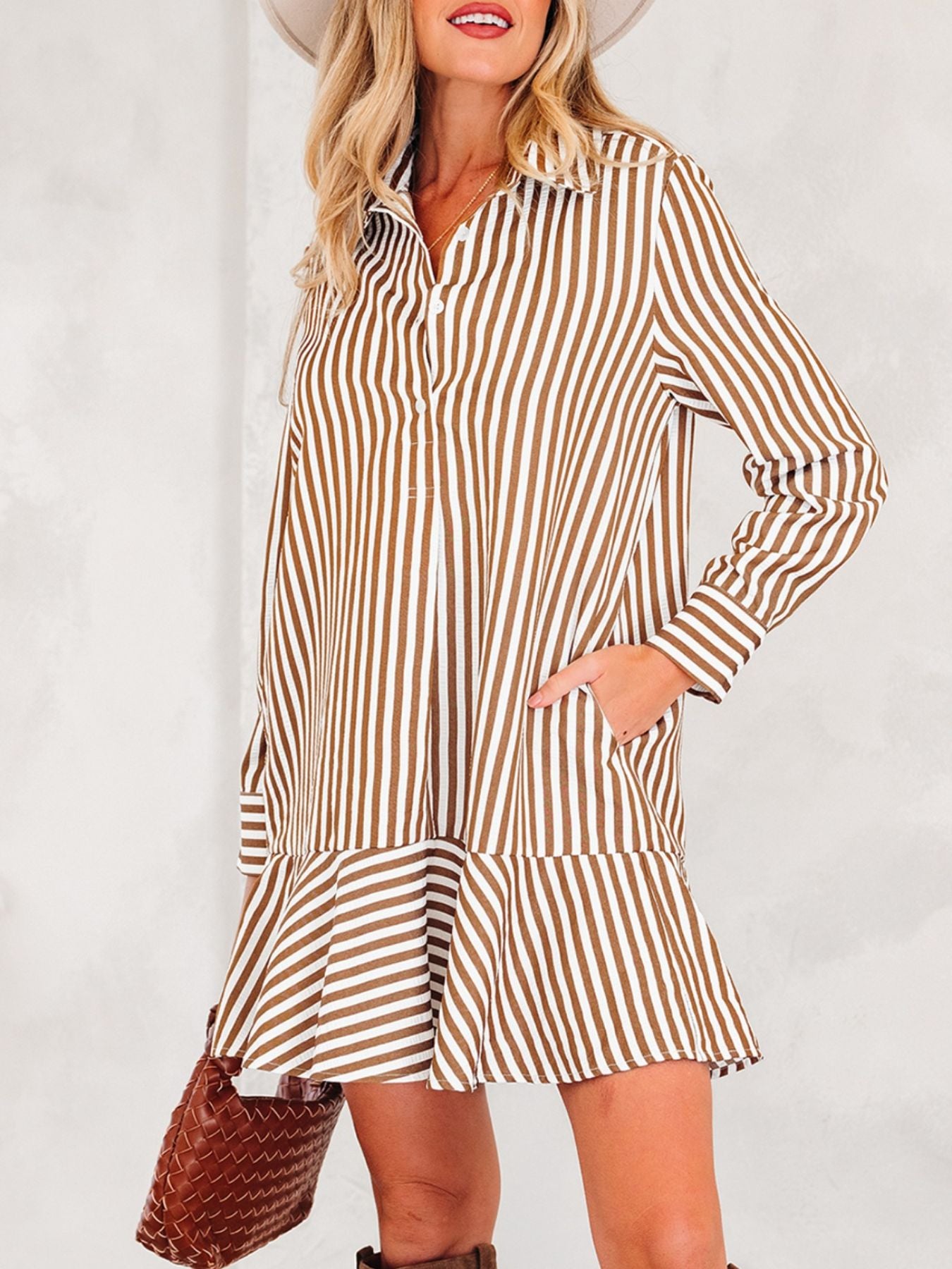 Striped Ruffle Hem Shirt Dress Size Small