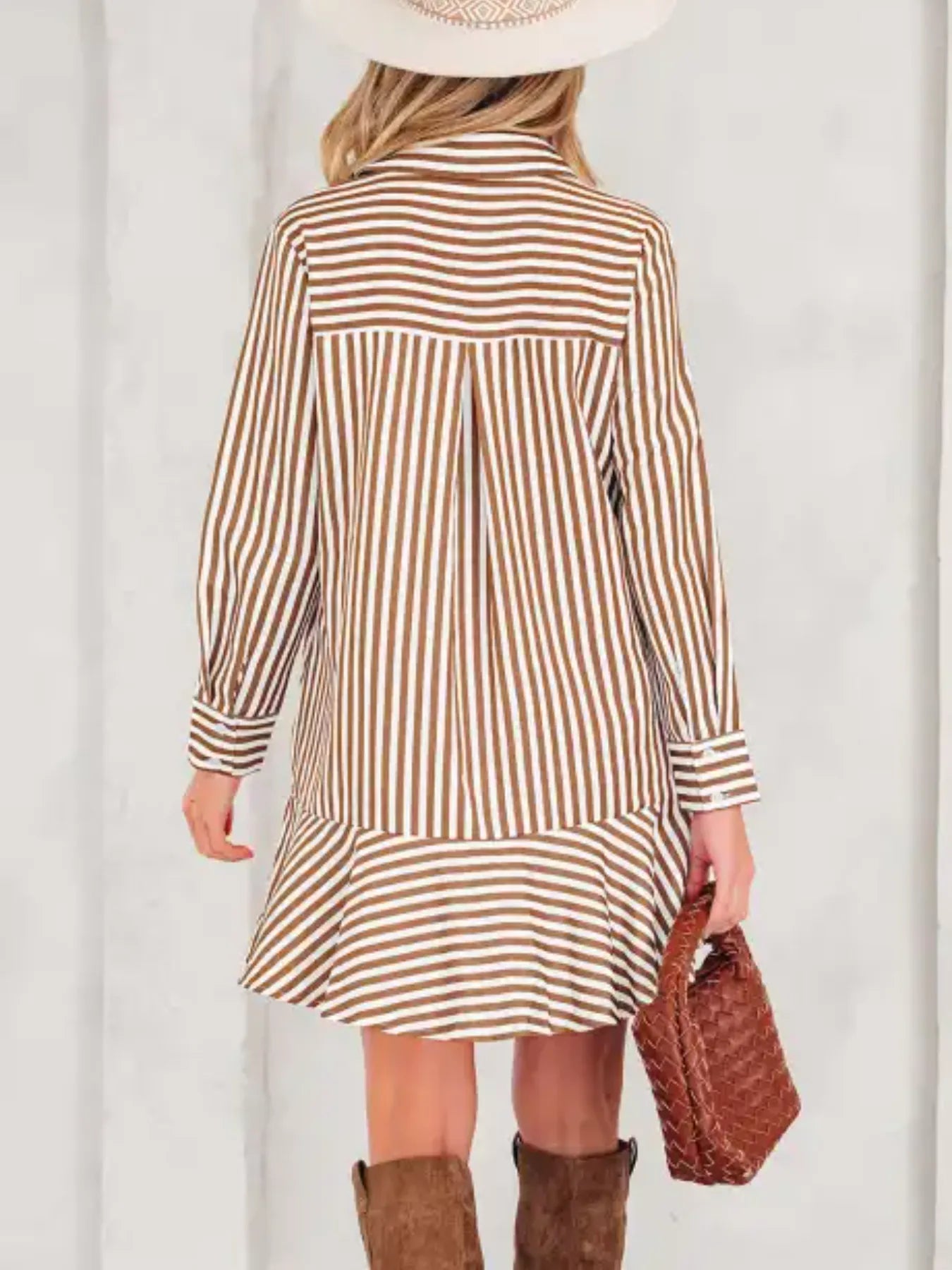 Striped Ruffle Hem Shirt Dress Size Small