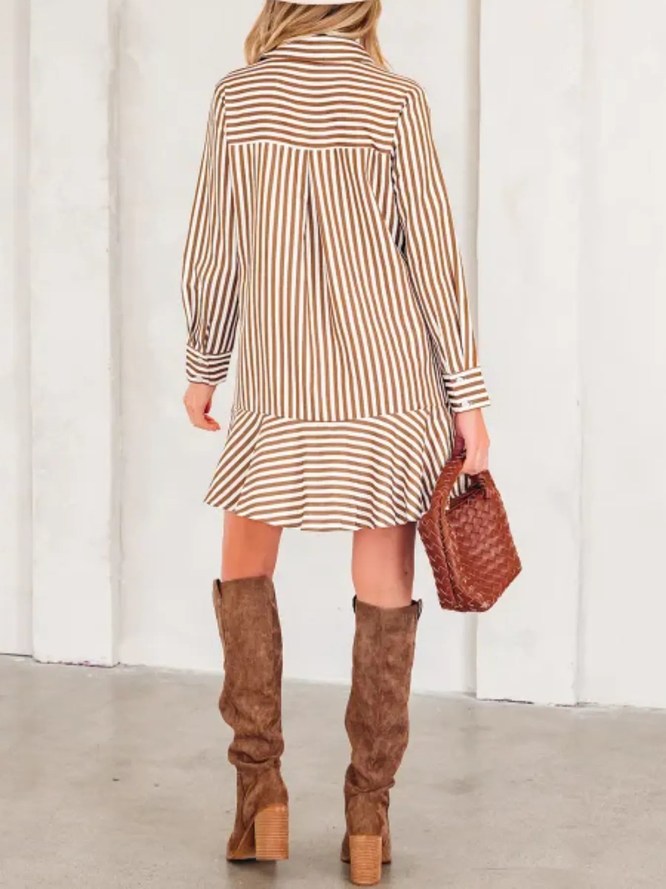 Striped Ruffle Hem Shirt Dress Size Small