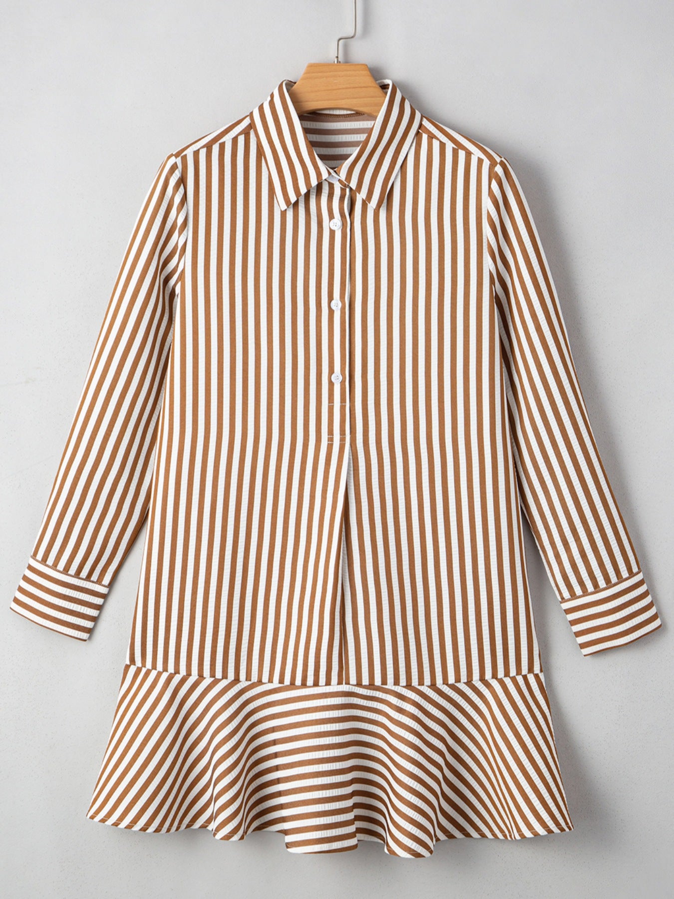 Striped Ruffle Hem Shirt Dress Size Small