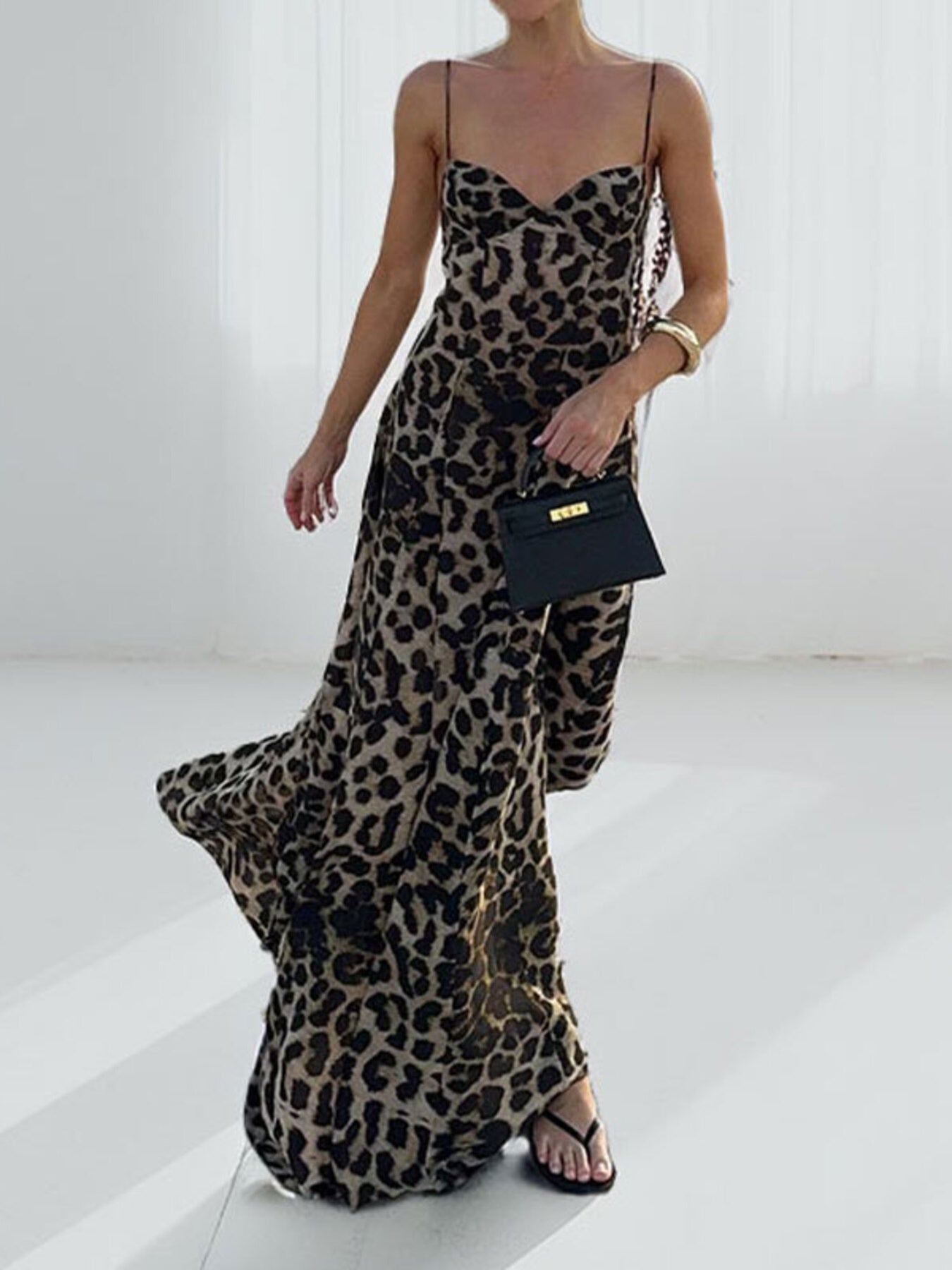 Leopard Sweetheart Neck Maxi Dress Size XL